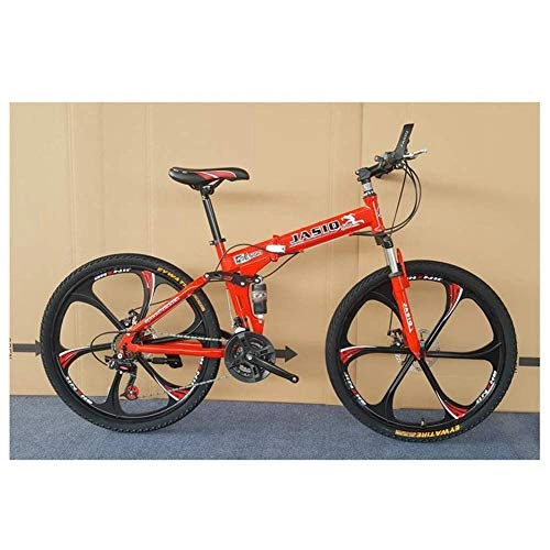 Folding Bike : JF-XUAN Bicycle Outdoor sports Folding Mountain Bike Folding Bicycle Double Shock Absorption And Disc Brakes Shift Adult Male And Female Students 26 Inch 27 Speed (Color : Red)