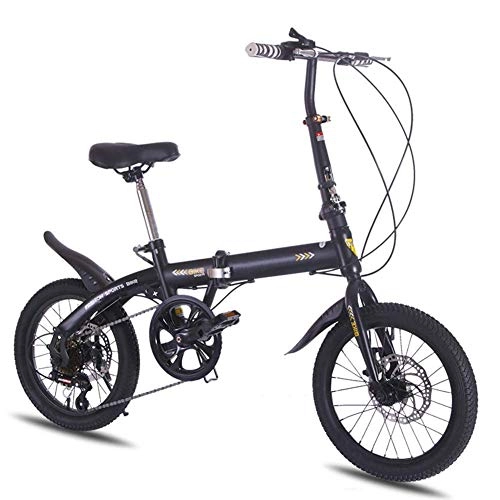 Folding Bike : JF-XUAN Outdoor sports 16Inch 6Speed Folding Bike, UltraLight Aluminum Frame Alloy Gears Foldable Bicycle for Commuter Men And Women Junior High School Students (Color : Black)
