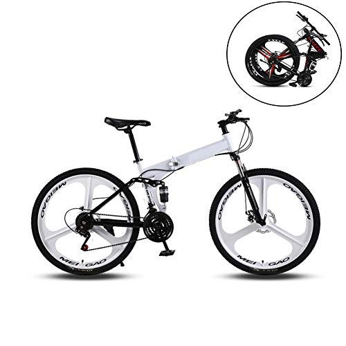 Folding Bike : JFSKD Mountain Bikes, Folding High Carbon Steel Frame 24 Inch Variable Speed Double Shock Absorption Three Cutter Wheels Foldable Bicycle, Suitable for People with A Height of 140-170Cm, B, 24 speed