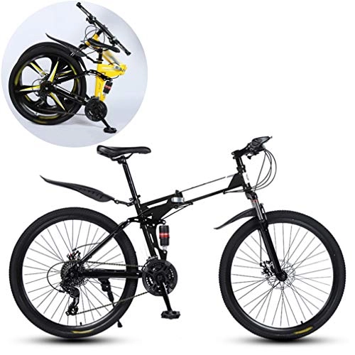 Folding Bike : JFSKD Mountain Bikes, Folding High Carbon Steel Frame 26 Inch Variable Speed Double Shock Absorption Foldable Bicycle, Suitable for People with A Height of 160-185Cm, Black, 24 speed