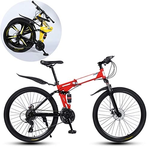 Folding Bike : JFSKD Mountain Bikes, Folding High Carbon Steel Frame 26 Inch Variable Speed Double Shock Absorption Foldable Bicycle, Suitable for People with A Height of 160-185Cm, Red, 24 speed
