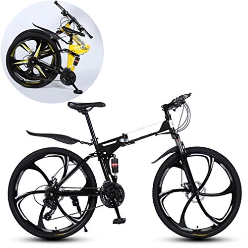 Folding Bike : JFSKD Mountain Bikes, Folding High Carbon Steel Frame 26 Inch Variable Speed Double Shock Absorption Six Cutter Wheels Foldable Bicycle, Suitable for People with A Height of 160-185Cm, Black, 24 speed