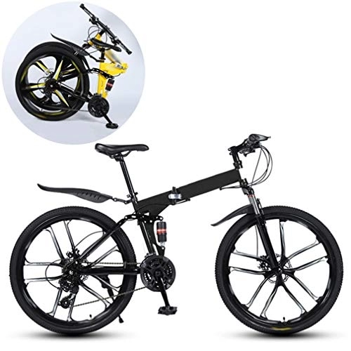 Folding Bike : JFSKD Mountain Bikes, Folding High Carbon Steel Frame 26 Inch Variable Speed Double Shock Absorption Ten Cutter Wheels Foldable Bicycle, Suitable for People with A Height of 160-185Cm, Black, 27 speed