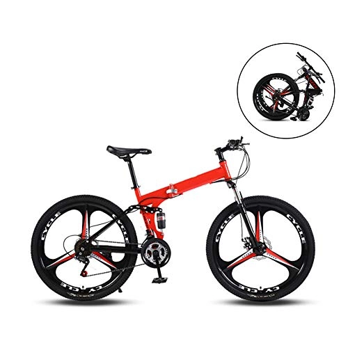 Folding Bike : JFSKD Mountain Bikes, Folding High Carbon Steel Frame 26 Inch Variable Speed Double Shock Absorption Three Cutter Wheels Foldable Bicycle, Suitable for People with A Height of 160-185Cm, B, 21 speed