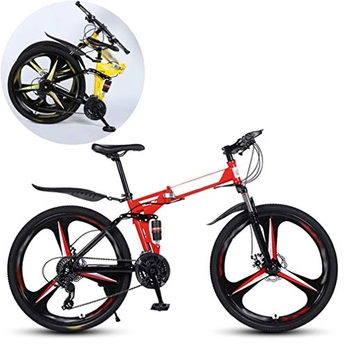 Folding Bike : JFSKD Mountain Bikes, Folding High Carbon Steel Frame 26 Inch Variable Speed Double Shock Absorption Three Cutter Wheels Foldable Bicycle, Suitable for People with A Height of 160-185Cm, Red, 21 speed
