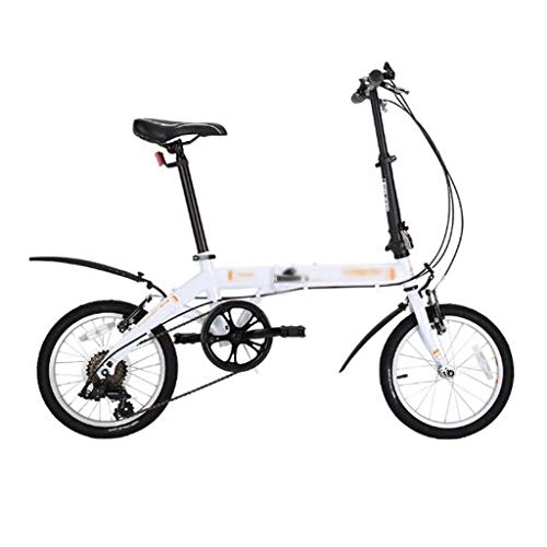 Folding Bike : JHEY 16 Inch Male And Female Folding Bicycle Portable Ultralight Student Bicycle Folding Bike (Color : White, Size : 6 speed)