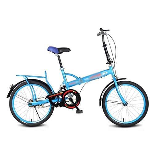 Folding Bike : JHEY 20 Inch Bicycle Women's Ultralight Portable Adult Shock Absorption Variable Speed Student Men's Bike (Color : Blue)