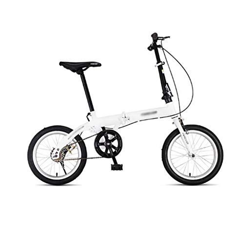 Folding Bike : JHEY Brake Front And Rear Disc Brakes Folding Bicycle Adult Men And Women Ultra Light Portable 16 Inch Mini Student Bike (Color : White, Size : 6 speed)