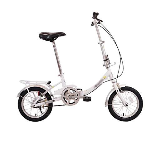 Folding Bike : JHEY Compact And Lightweight Folding Bicycle Inclined Stem Design Clamp Brake High Carbon Steel Bike (Color : White)