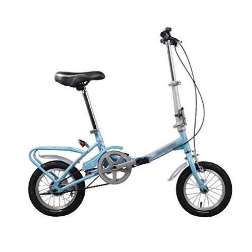 Folding Bike : JHEY High Carbon Steel Folding Bicycle Mini Portable Student Comfortable Single Speed Wheel Bike (Color : Blue)