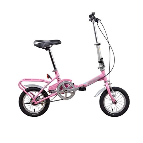 Folding Bike : JHEY High Carbon Steel Folding Bicycle Mini Portable Student Comfortable Single Speed Wheel Bike (Color : Pink)