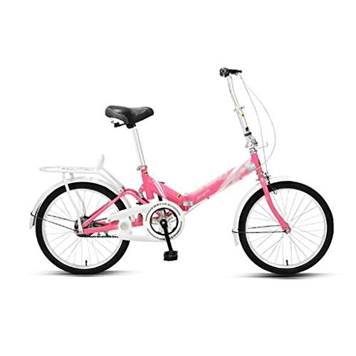 Folding Bike : JHEY High Carbon Steel Frame Folding Bicycle Central Shock Absorber System Light Folding Leisure Bike for Men And Women (Color : Pink)