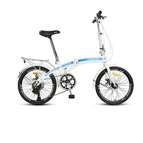 Folding Bike : JHEY Mini Portable 20 inch Folding Bicycle Variable Speed Shock absorbing Bike Front And Rear Disc Brake System (Color : Blue, Size : 7 speed)