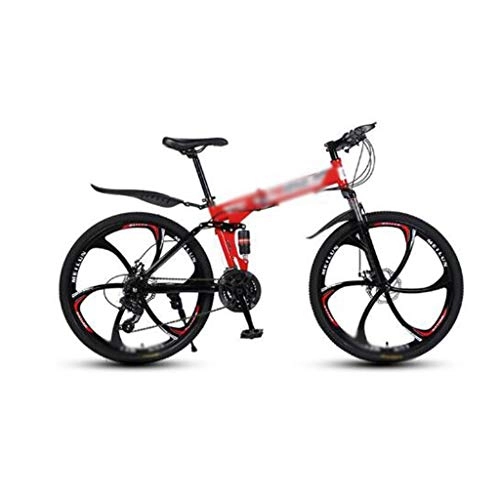 Folding Bike : JHEY Mountain Bike Folding Foldable Mountain Bicycle 26 inch adult bike 21 / 24 / 27 Speed Student bike Bicycle (Color : Red, Size : 21 speed)