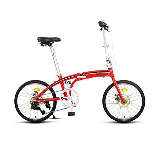 Folding Bike : JHEY Shock Absorber Folding Bicycle Double Disc Brake Ultra-light Portable Variable Speed Adult Bike (Color : Red)