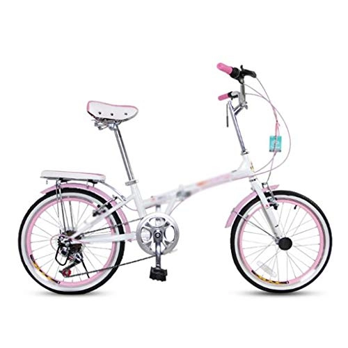 Folding Bike : JHEY Spring Saddle Folding Bicycle Adult Ultra Light Portable Speed 20 Inch High Bending Handle Design (Color : Pink, Size : 7 speed)