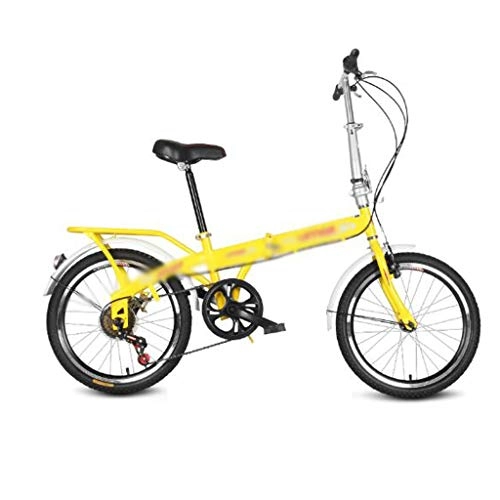 Folding Bike : JHEY Thickened Rim Portable Folding Bicycle Ultra Light Variable Speed High Carbon Steel Bike Anti skid Tires (Color : Yellow, Size : 6 speed)