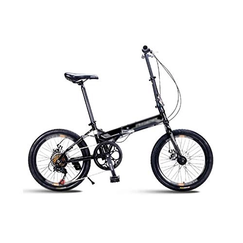 Folding Bike : JHEY Ultra Light Folding Bicycle 20 Inch 7 Speed Aluminum Alloy Lightweight Double Deck Rim Adult Bicycle (Color : Black)