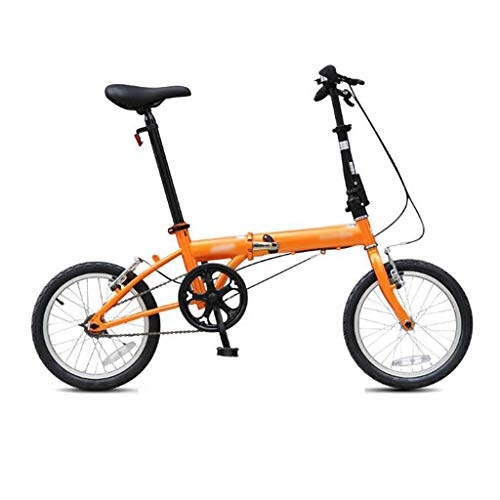 Folding Bike : JHEY Ultralight 16 Inch Mini Folding Bicycle Adjustable Seat Tube High-carbon Steel Adult Male Student Folding Bike (Color : Orange)
