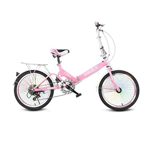 Folding Bike : JHEY Variable Speed Shock Absorbing Bicycle Portable Ultra-light Folding Bicycle for Unisex Girls (Color : Pink)
