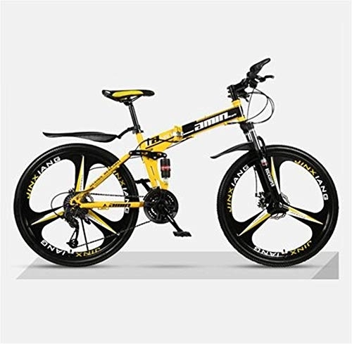 Folding Bike : JHKGY Bikes Folding Bicycle Mountain Bike Dual Disc Brake, Lightweight Carbon Steel Full Suspension Frame, Lightweight And Durable for Men Women Bike, yellow, 24 inch 30 speed
