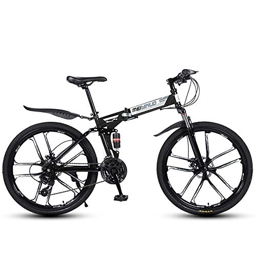 Folding Bike : JHKGY Folding Mountain Bicycle, Carbon Steel Full Suspension Frame, Outdoor Bike, Male And Female Adult Commuter Full Suspension MTB Bikes Anti-Slip Bicycles, black, 26 inch 24 speed
