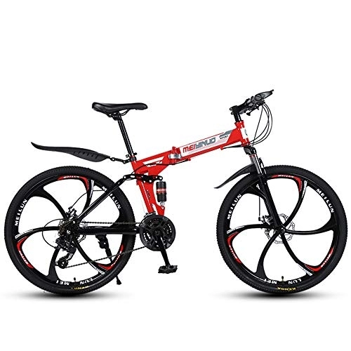 Folding Bike : JHKGY Folding Mountain Bike Bicycle, High Carbon Steel Dual Suspension Frame Mountain Bike, Dual Disc Brakes, Mountain Bike for Adult Men And Women, Red, 26 inch 24 speed