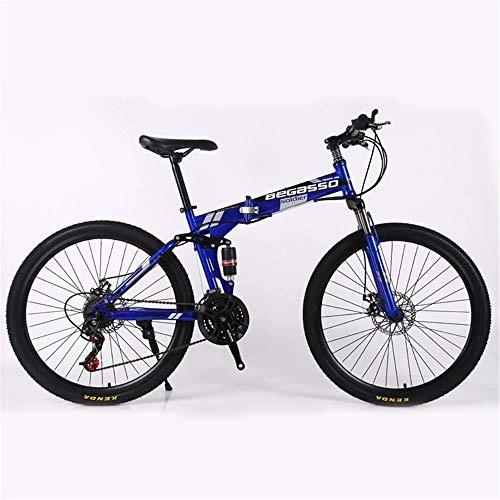 Folding Bike : JHKGY Folding Mountain Bike for Adult, Double Disc Mountain Bike Wheel, Suspension Fork, Disc Brake, for Men Women Bike, blue, 26 inch 21 speed