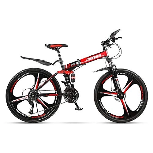Folding Bike : JHKGY Folding Mountain Bike, Full Suspension MTB Bikes, Speed Double Disc Brake Adult Bicycle, Outroad Mountain Bike for Adult Teens, red, 24 inch 30 speed