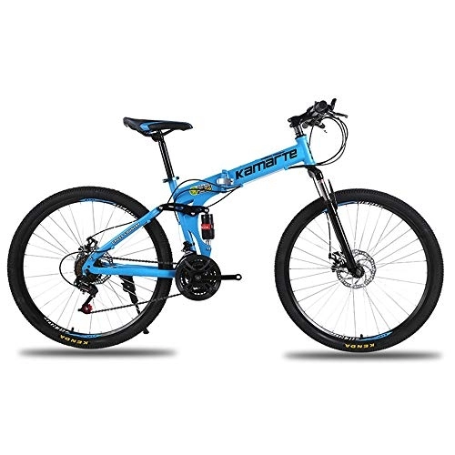 Folding Bike : JHKGY Lightweight Variable Speed Speeds Mountain Bikes, Adult Folding Variable Speed Mountain Bike, High-Carbon Steel Bicycles Stronger Frame Disc Brake, Adult Men And Women, sky blue, 26 inch 21 speed