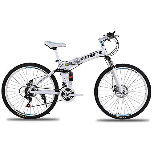 Folding Bike : JHKGY Lightweight Variable Speed Speeds Mountain Bikes, Adult Folding Variable Speed Mountain Bike, High-Carbon Steel Bicycles Stronger Frame Disc Brake, Adult Men And Women, White, 24 inch 24 speed