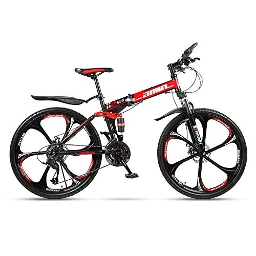 Folding Bike : JHKGY Outroad Mountain Bike for Adult Teens, Speed Double Disc Brake Adult Bicycle, Full Suspension MTB Bikes, Folding Bicycle for Men / Women, Red, 26 inch 24 speed