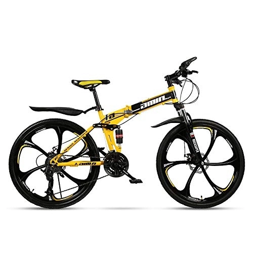 Folding Bike : JHKGY Outroad Mountain Bike for Adult Teens, Speed Double Disc Brake Adult Bicycle, Full Suspension MTB Bikes, Folding Bicycle for Men / Women, yellow, 26 inch 21 speed
