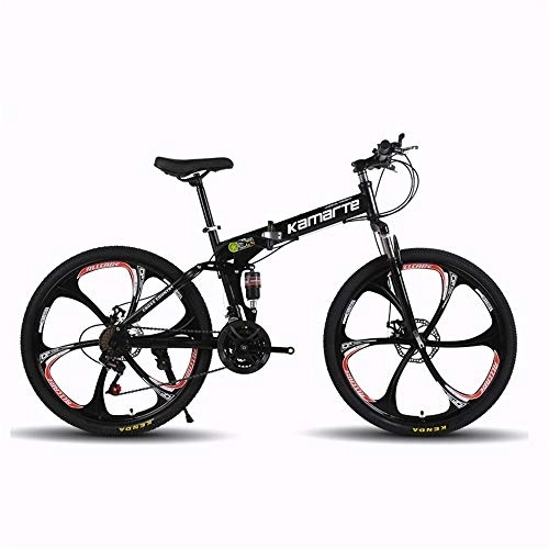 Folding Bike : JHKGY Outroad Mountain Bike, High Carbon Steel Dual Suspension Frame Mountain Bike, Double Disc Brake Bicycle Folding Bike, for Adult Teens, black, 24 inch 21 speed