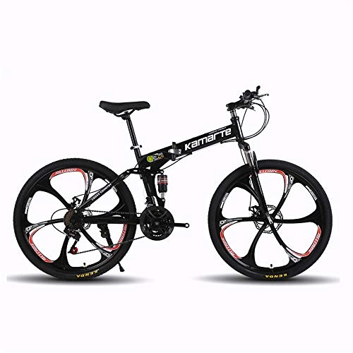 Folding Bike : JHKGY Outroad Mountain Bike, High Carbon Steel Dual Suspension Frame Mountain Bike, Double Disc Brake Bicycle Folding Bike, for Adult Teens, black, 26 inch 27 speed