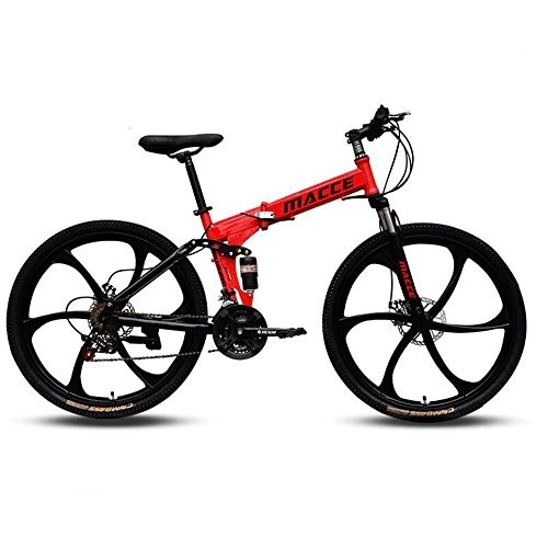 Folding Bike : JHKGY Outroad Mountain Bike, High Carbon Steel Dual Suspension Frame Mountain Bike, Outdoor Foldable Lightweight Double Disc Brake Bicycle, for Adult Men And Wome, red, 24 inch 27 speed