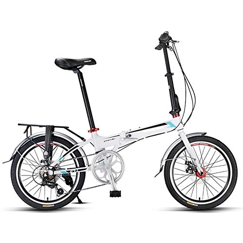 Folding Bike : JHNEA 20 Inch Folding Bike, 7 Speed Lightweight Aluminum Frame Foldable Compact Bicycle with Fenders and Comfort Saddle for Adults, White