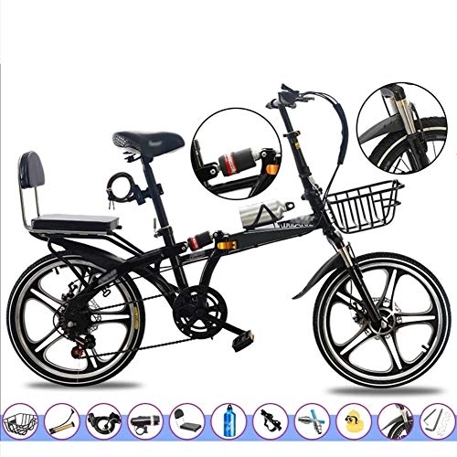 Folding Bike : JHNEA 20 Inch Folding Bike, 7 Speed Low Step-Through Steel Frame Foldable Compact Bicycle with Rack Comfort Saddle and Fenders, Black-C