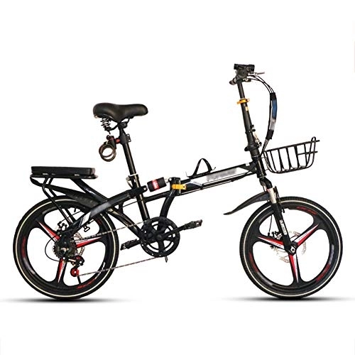 Folding Bike : JHNEA 20 Inch Folding Bike, 7 Speed Low Step-Through Steel Frame Foldable Compact Bicycle with Rack Comfort Saddle and Fenders Urban Riding and Commuting, Black-B