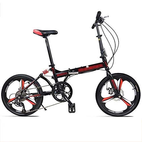 Folding Bike : JHNEA 20 Inch Folding Bike, 8 Speed Low Step-Through Steel Frame Foldable Compact Bicycle with Comfort Saddle and Rack for Adults, Black-B
