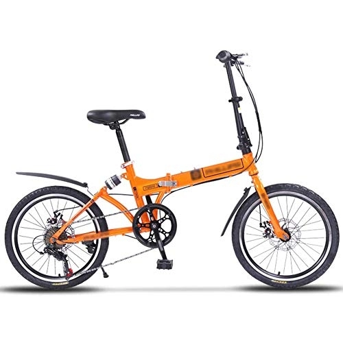 Folding Bike : JHNEA 20 Inch Folding Bike, Single Speed Low Step-Through Steel Frame Foldable Compact Bicycle with Fenders and Comfort Saddle Urban Riding and Commuting, Orange