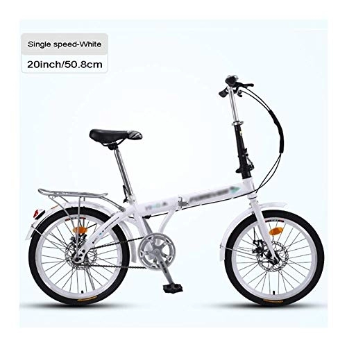 Folding Bike : JHNEA 20 Inch Folding Bike, Single Speed Low Step-Through Steel Frame Foldable Compact Bicycle with Fenders and Comfort Saddle Urban Riding and Commuting, White