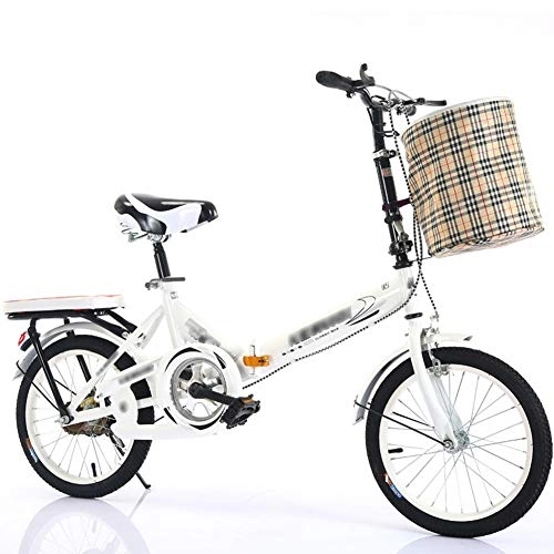 Folding Bike : JHNEA 20 Inch Single Speed Folding Bike, Low Step-Through Steel Frame Foldable Compact Bicycle with Rack and Carrying Bag for Adults, White-A