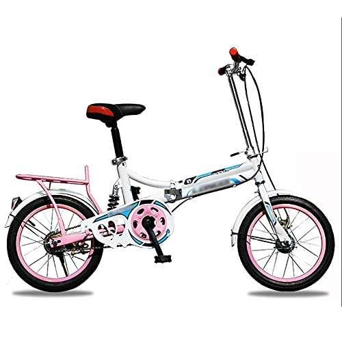 Folding Bike : JHNEA 20 Inch Single Speed Folding Bike, Low Step-Through Steel Frame Foldable Compact Bicycle with Rack and Comfort Saddle Urban Riding and Commuting, Pink