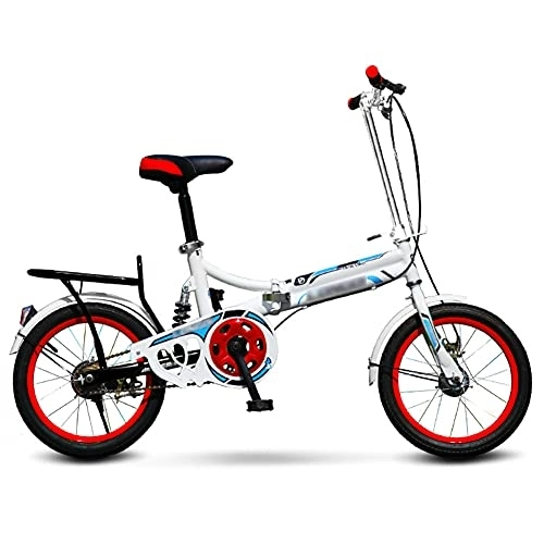 Folding Bike : JHNEA 20 Inch Single Speed Folding Bike, Low Step-Through Steel Frame Foldable Compact Bicycle with Rack and Comfort Saddle Urban Riding and Commuting, Red