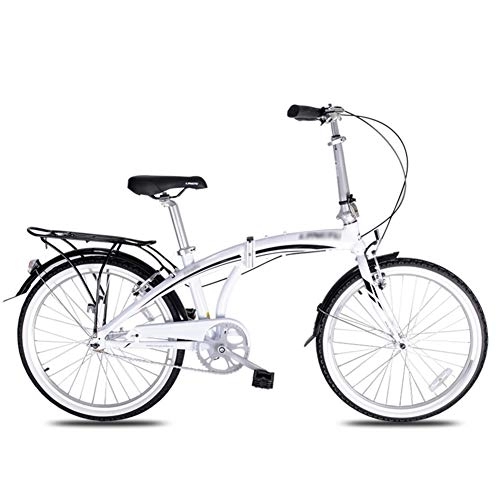 Folding Bike : JHNEA 24 Inch Folding Bike, Single Speed Lightweight Aluminum Frame Foldable Compact Bicycle with Comfort Saddle Rack and Fenders for Adults, White
