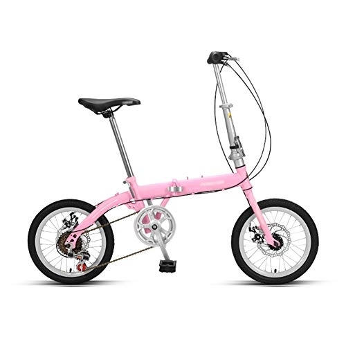 Folding Bike : JHNEA 6 Speed Foldable Bicycle, with Comfort Saddle 16 Inch Folding Bike Low Step-Through Steel Frame Urban Riding and Commuting, Pink