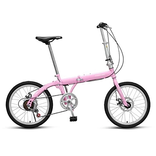 Folding Bike : JHNEA 6 Speed Foldable Bicycle, with Comfort Saddle 20 Inch Folding Bike Low Step-Through Steel Frame Urban Riding and Commuting, Pink