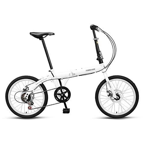 Folding Bike : JHNEA 6 Speed Foldable Bicycle, with Comfort Saddle 20 Inch Folding Bike Low Step-Through Steel Frame Urban Riding and Commuting, White