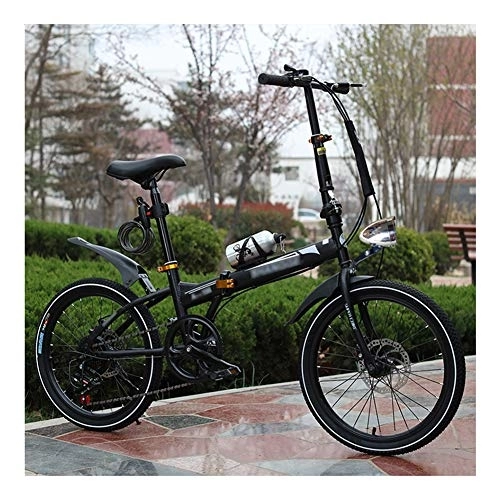 Folding Bike : JHNEA 6 Speed Folding Bike, Low Step-Through Steel Frame Foldable Compact Bicycle with Rack Fenders Urban Riding and Commuting, 20 Inch-Black